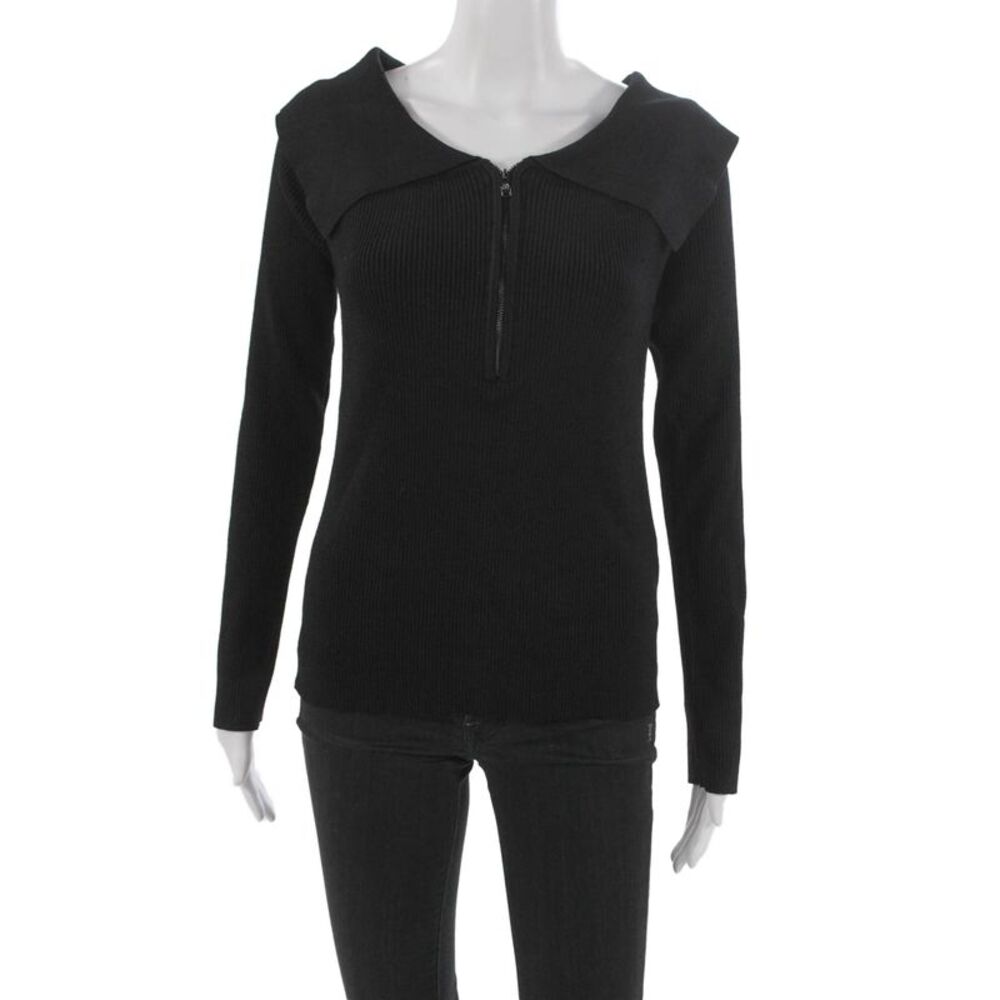 DKNY Womens Black Collared Pullover Sweater Long Sleeve Rayon Size XL